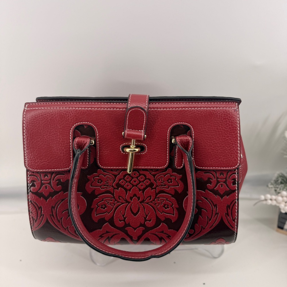 Embossed Leather Tote Bags for Women Red, Black Bohemian bags Medium Fashion Bag